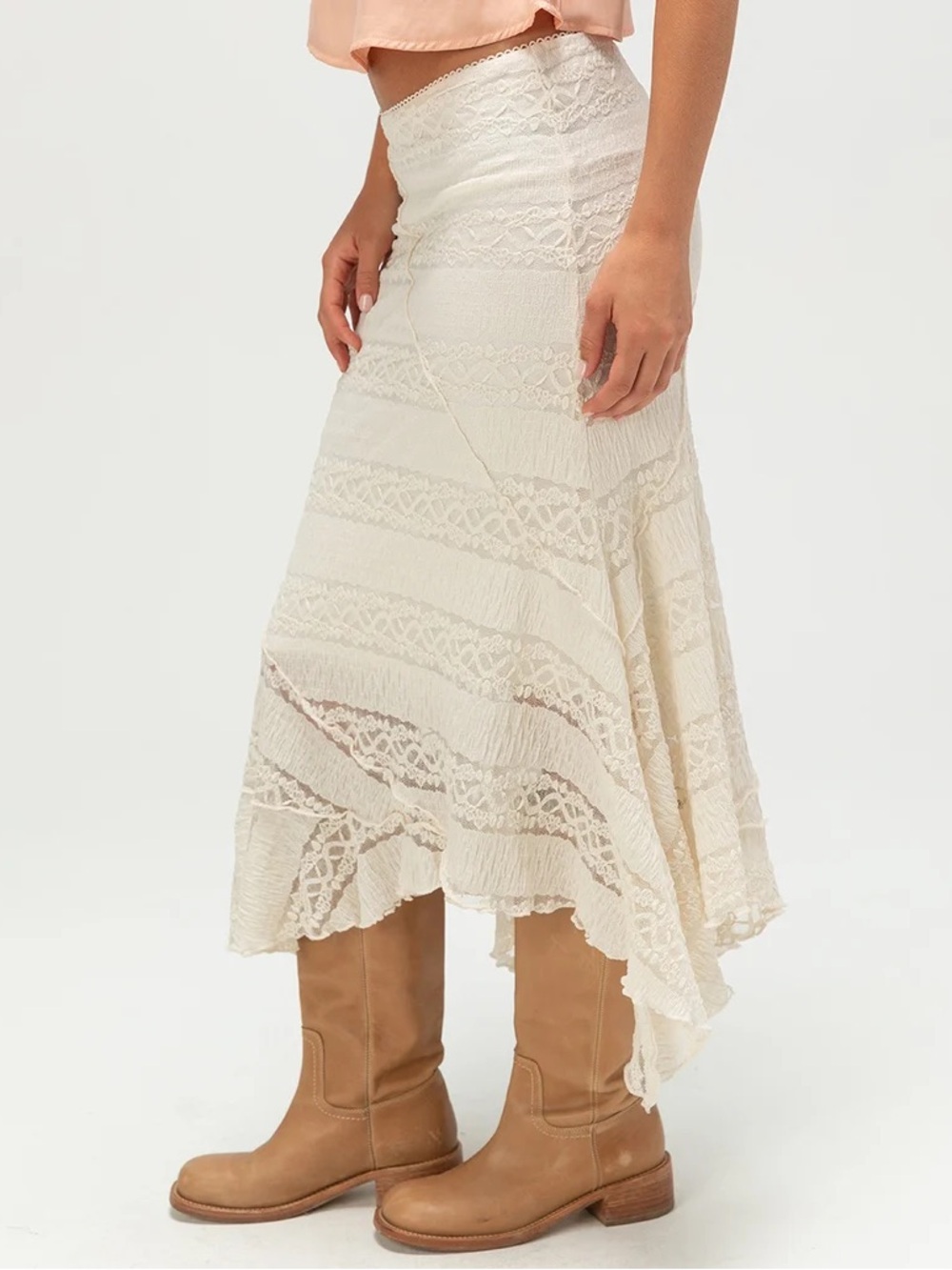 WEST OF MELROSE Lace Cream Asymmetrical Womens Midi Skirt XS - Picture 3 of 8